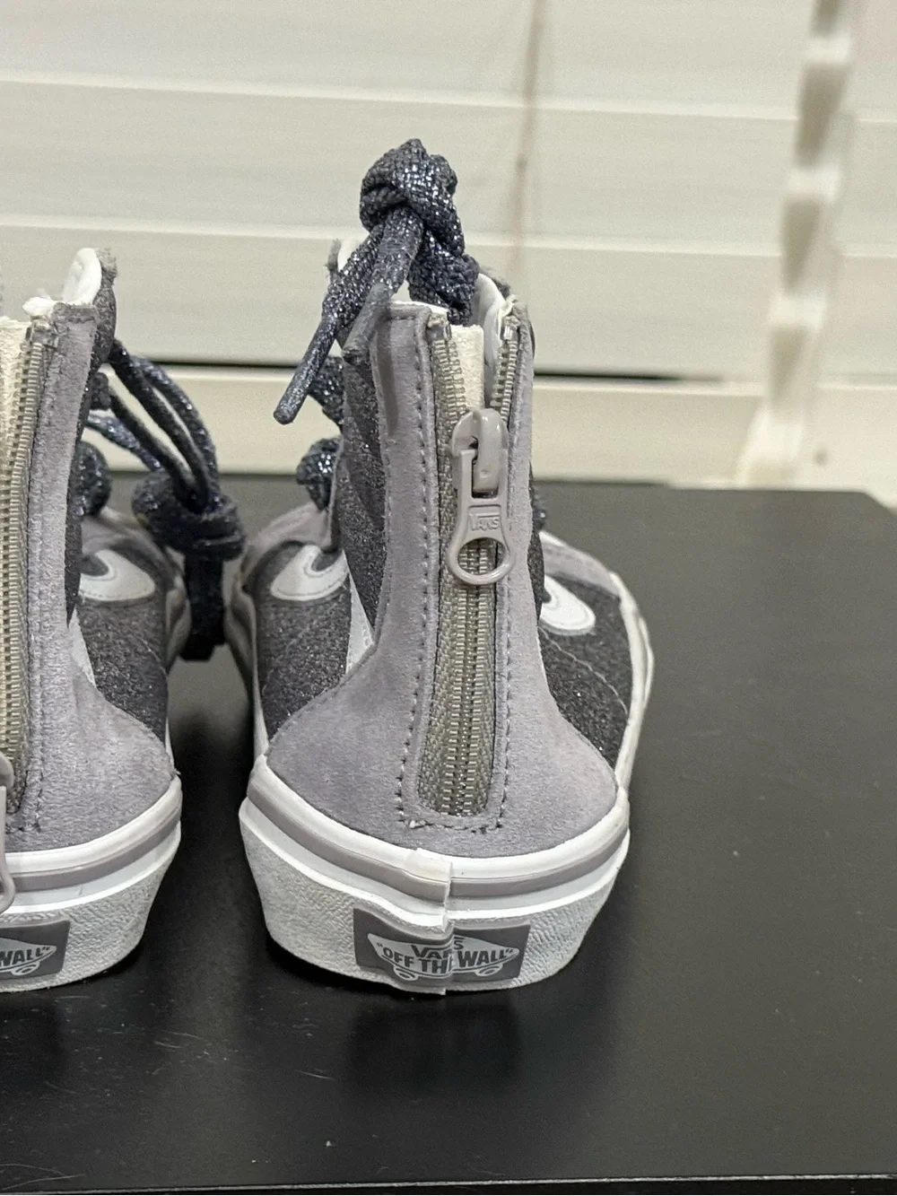 Vans Kids High-Top Glitter Sneakers in Gray and White